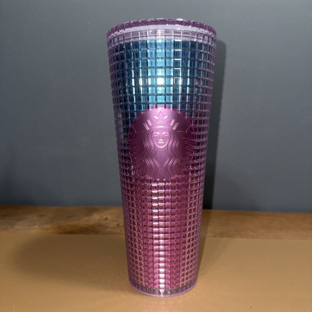 STARBUCKS 2020 Iridescent Pink Blue Purple Grid Disco Tumbler 24oz No Straw
